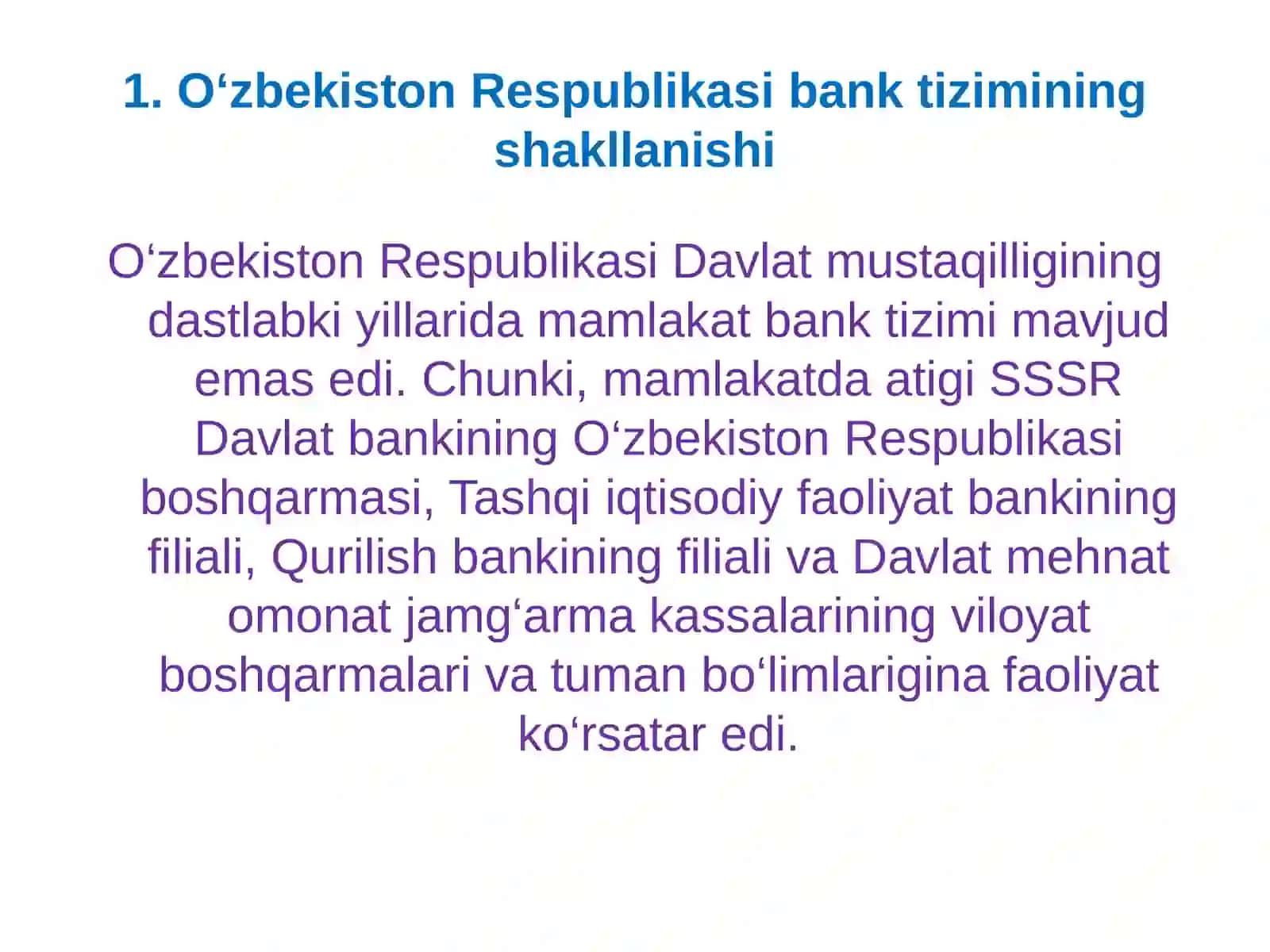 O‘zbekiston Respublikasi bank tizimi va uning tarkibi 4