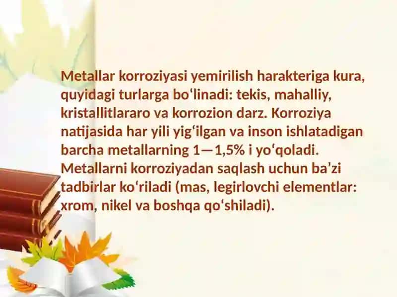 Metallarning korroziyasi va unga qarshi kurashish usullar. 4