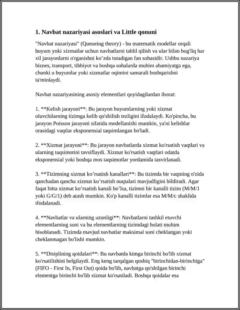 TARMOQ TUGUNLARIDA NAVBATLARGA XIZMAT KO'RSATISH MODELLARI 4
