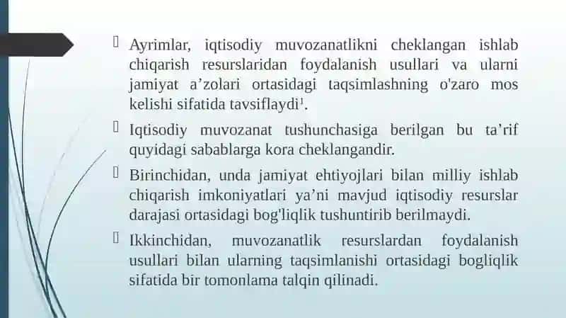 Iqtisodiy muvozanat,uni taminlash shart-sharoitlari va aniqlash usullari 4