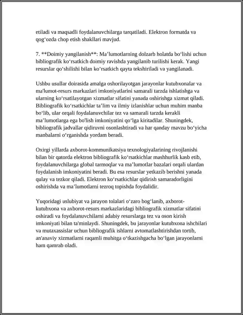 AXBOROT-KUTUBXONA, AXBOROT-RESURS MARKAZLARINING BIBLIOGRAFIK FAOLIYATI 4