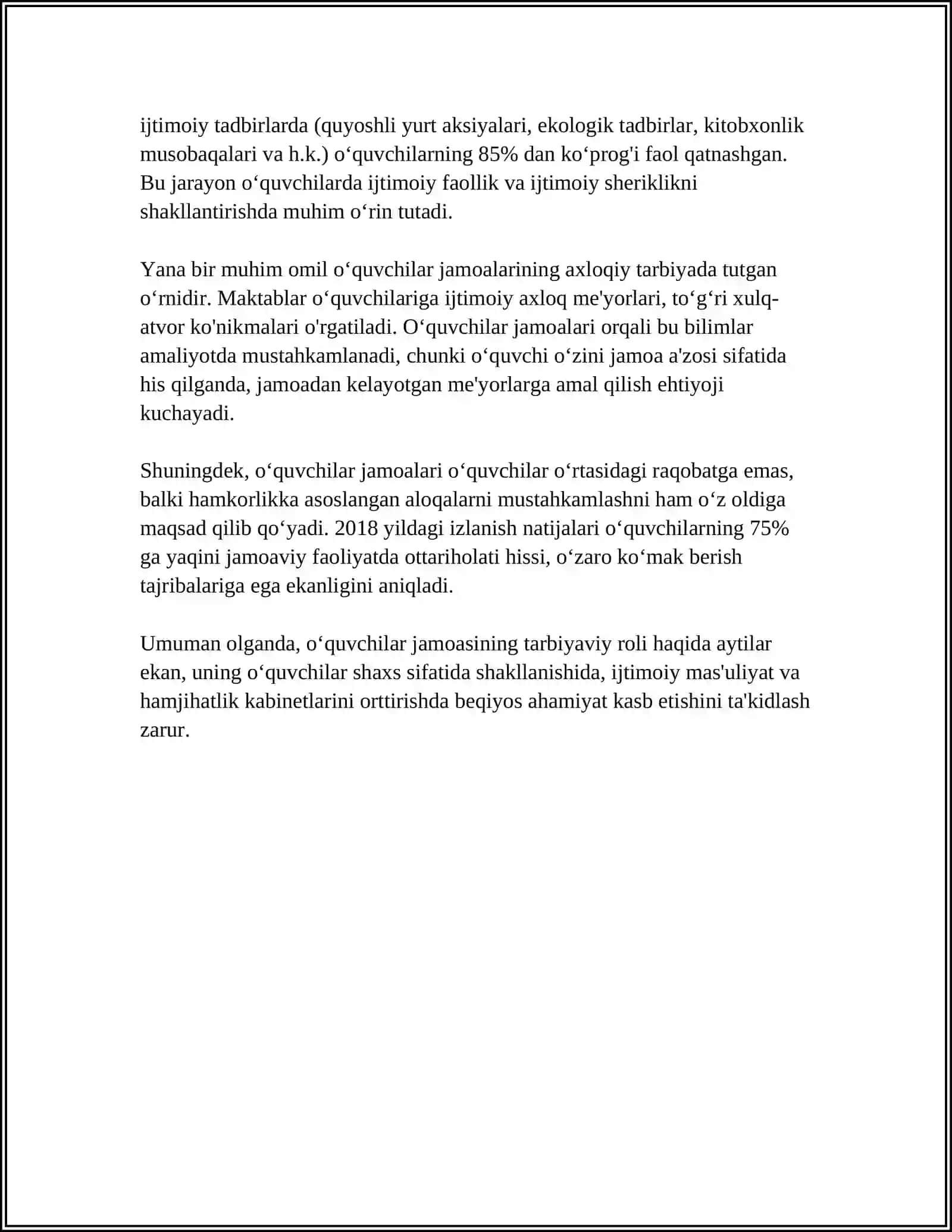 OʻQUVCHILAR JAMOASI-YAXLIT PEDAGOGIK JARAYONNING ASOSIY SHAKLI 4