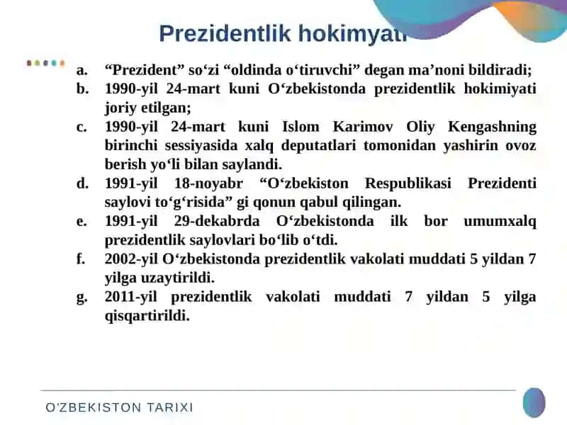O‘zbekistonda demokratik, fuqarolik jamiyati asoslarining shakllanishi, amalga oshirilgan siyosiy islohotlar 4