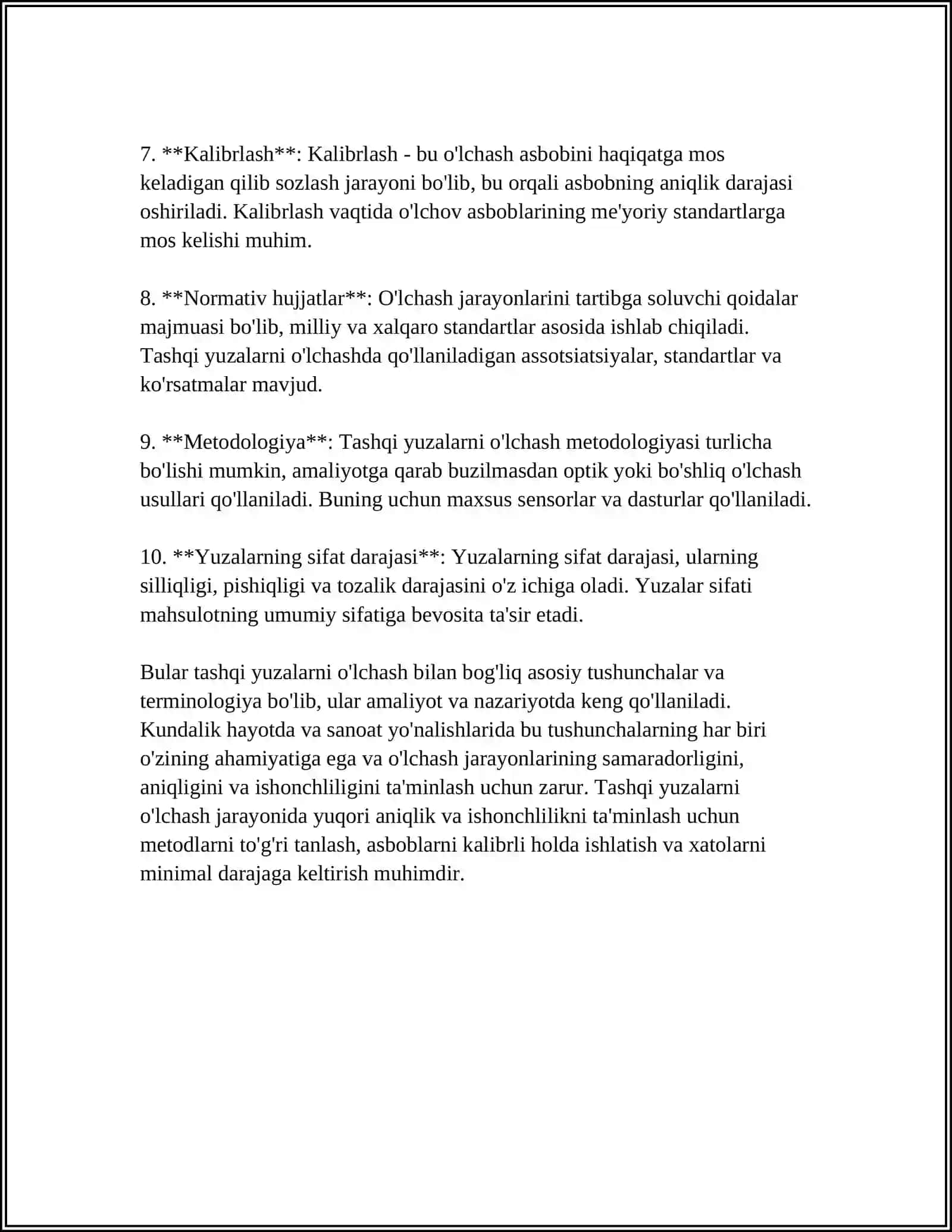 TASHQI YUZALARNI O'LCHASH USULLARI 4