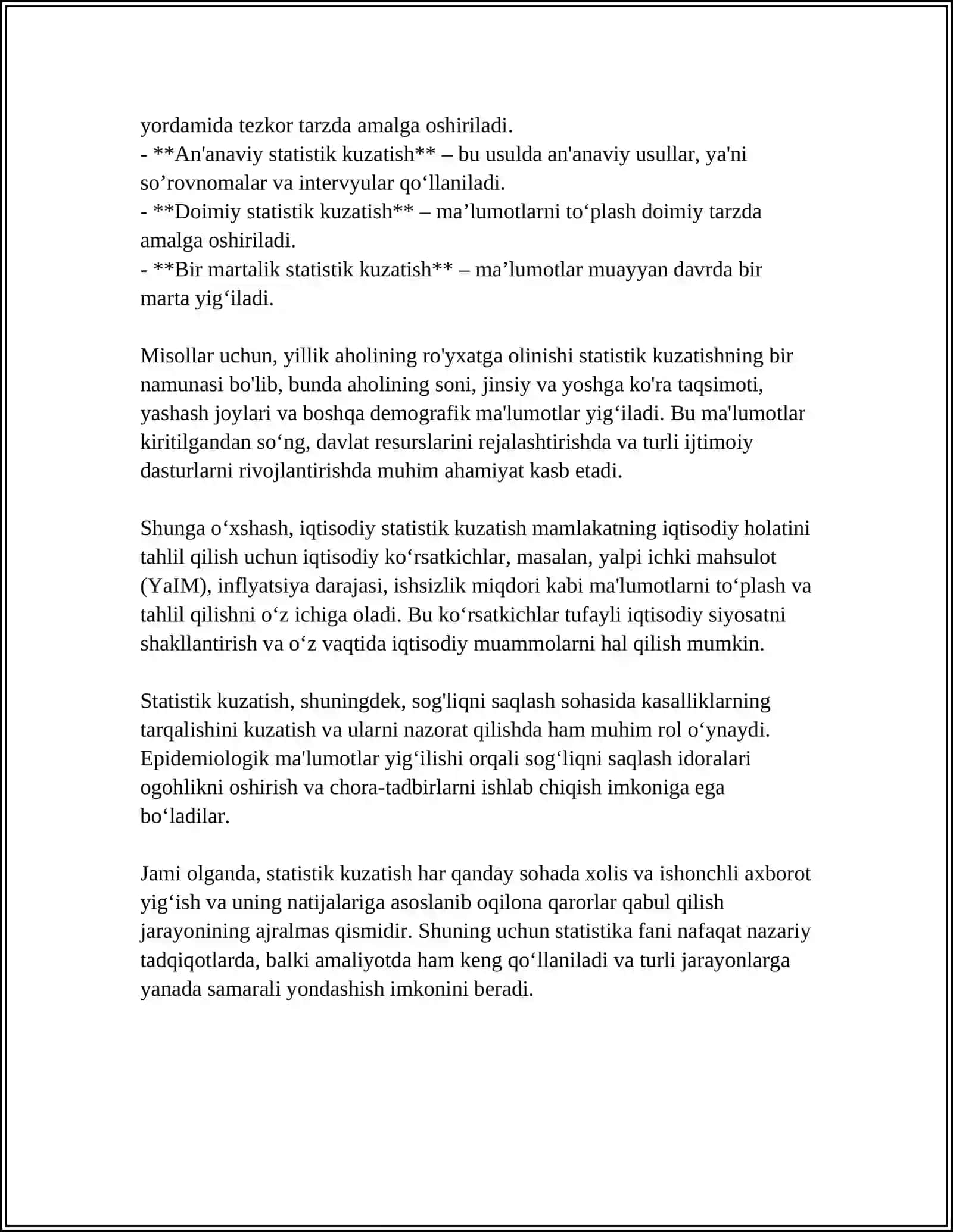 MUSTAQIL ISH Mavzu: STATISTIK KUZATISH USLUBIYATI 4