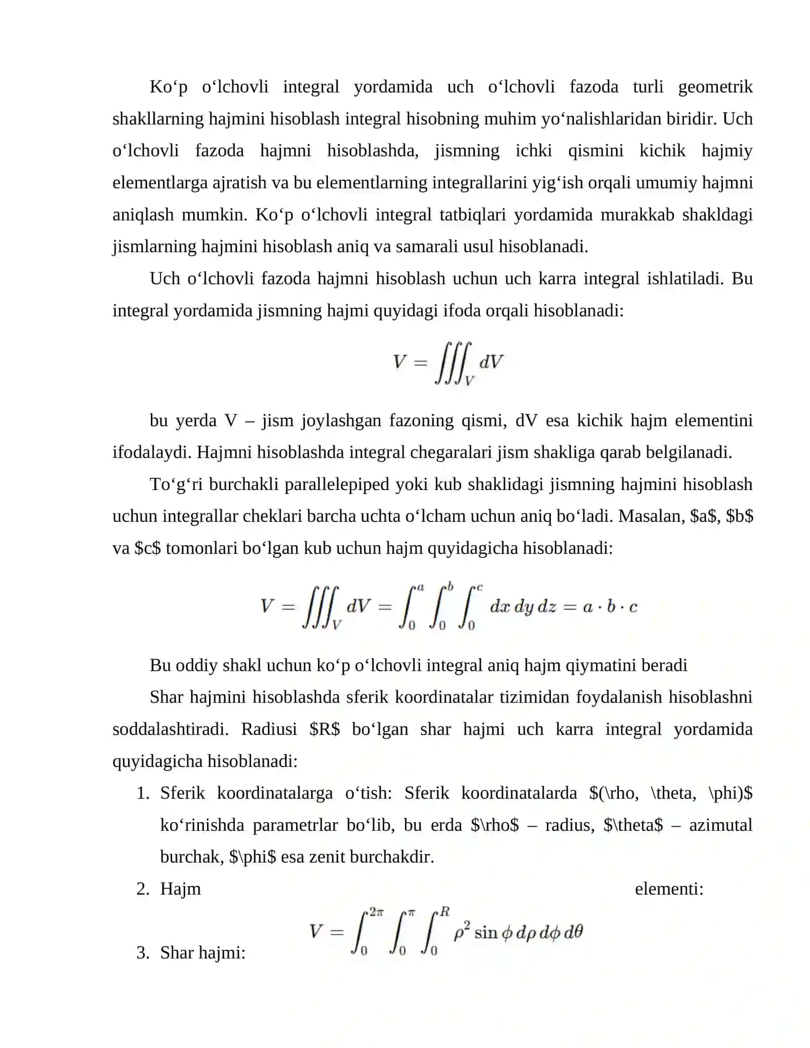 Uch o‘lchovli fazoda jismlarning yuza va hajmlarini hisoblashda integral hisob tatbiqlari 4