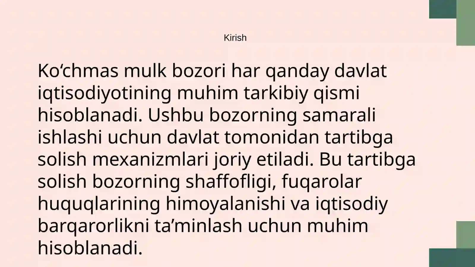 KO'CHMAS MULK BOZORINI DAVLAT TOMONIDAN TARTIBGA SOLISH 4