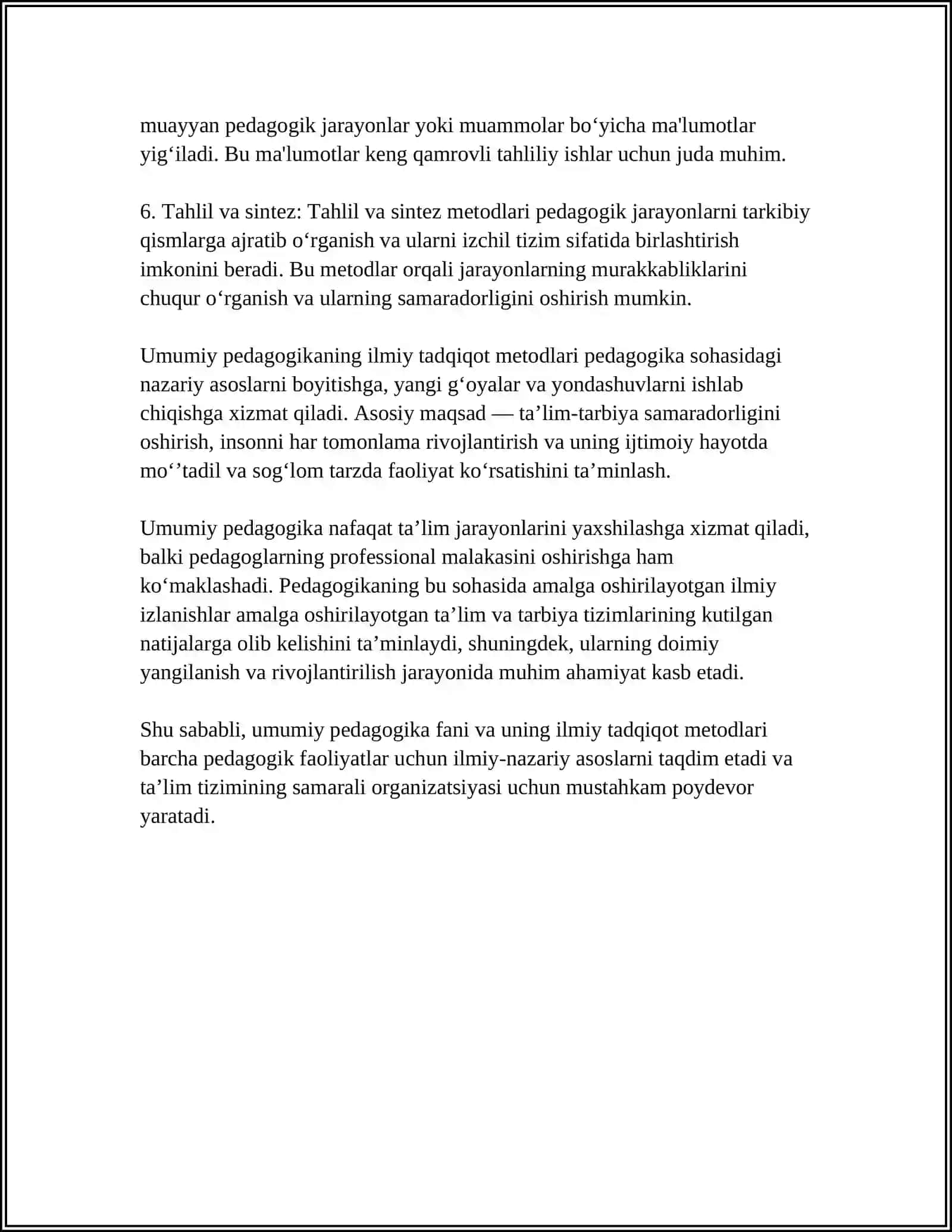 UMUMIY PEDAGOGIKA FAN SIFATIDA. UMUMIY PEDAGOGIKANING ILMIY TADQIQOT METODLARI 4