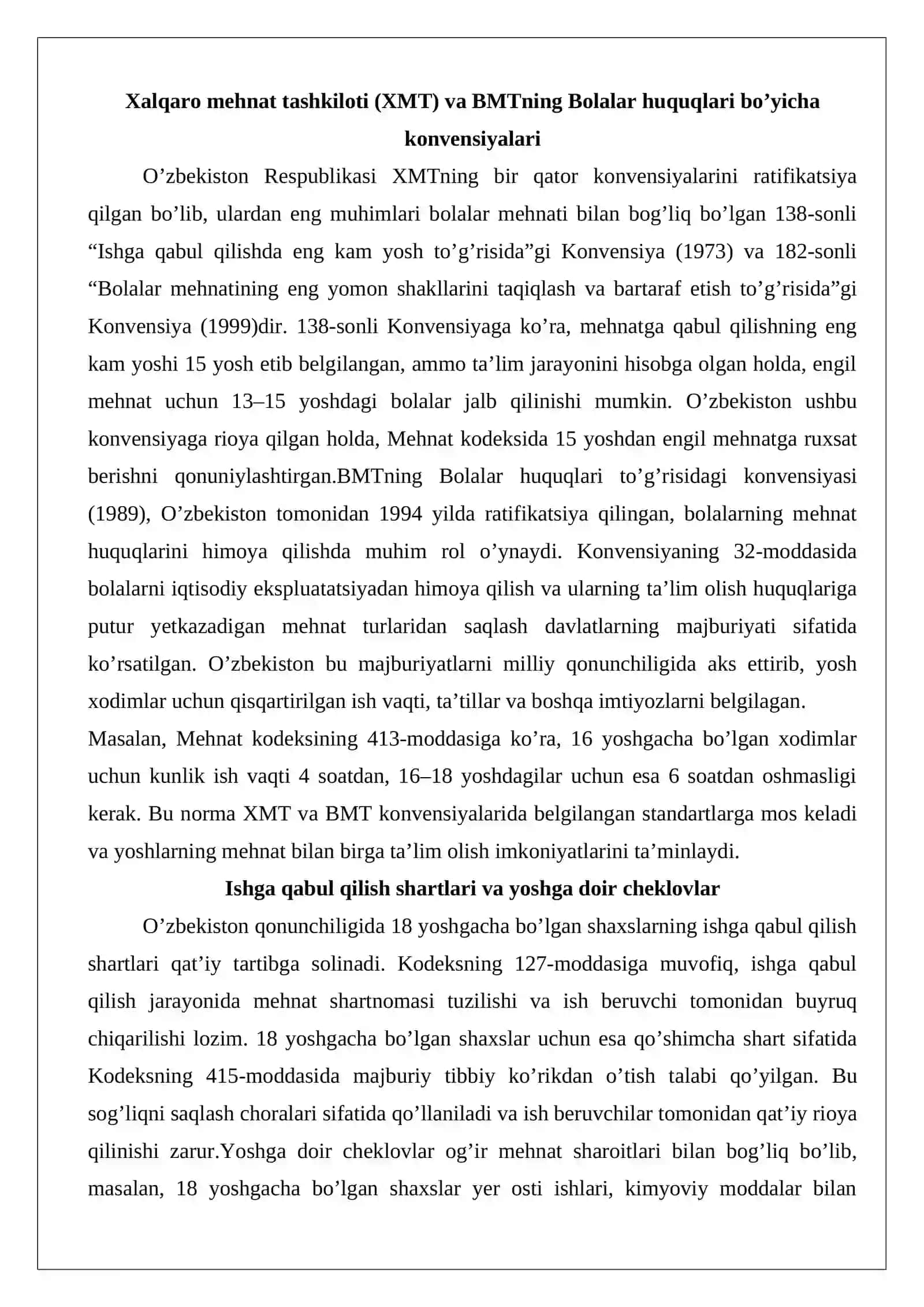 18 yoshgacha bo’lgan xodimlarning mehnatini huquqiy jihatdan tartibga solishning o’ziga xos xususiyatlari 4