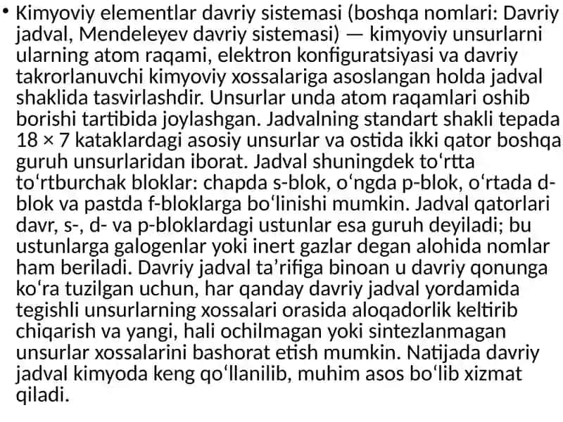 Kimyoviy elementlar davriy sistemasi (Davriy jadval) 4