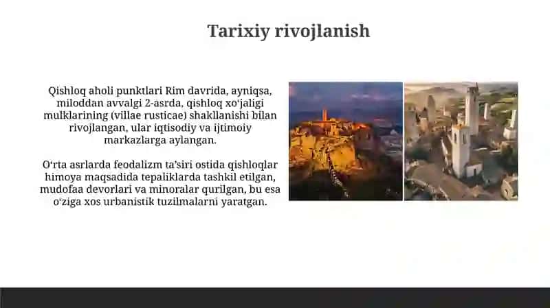Italya qishloq aholi punktlarida milliy meʼmoriy meros va zamonaviy tendentsiyalar 4