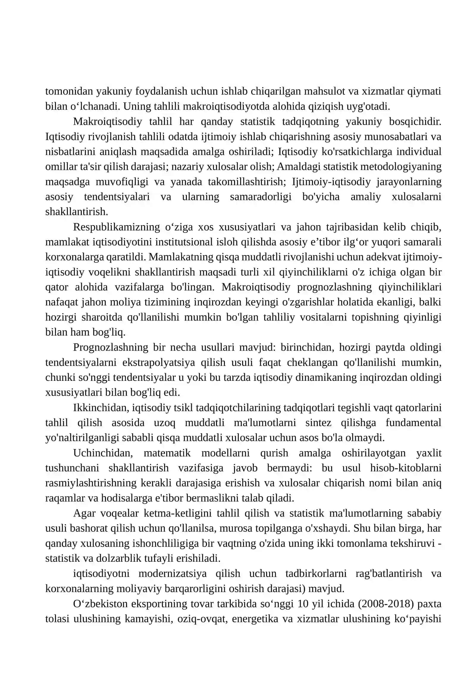O‘ZBEKISTON IQTISODIYOTINI MAKROIQTISODIY TAHLILI VA PROGNOZ BERISHNING BA’ZI MASALLARI 4