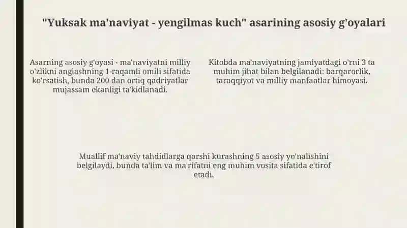 "yuksak ma'naviyat -yengilmas kuch " asarida ma'naviyat 4