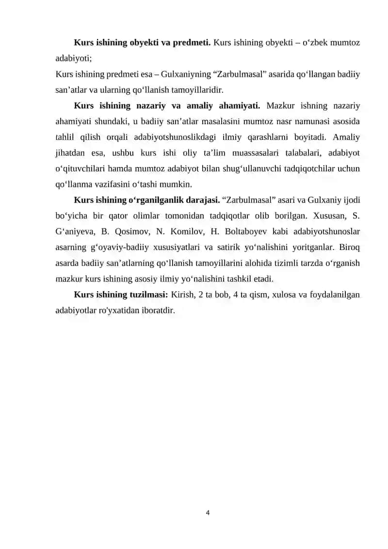 Gulxaniyning Zarbulmasal asarida badiiy san'atlarning qoʻllanish tamoyillari. 4
