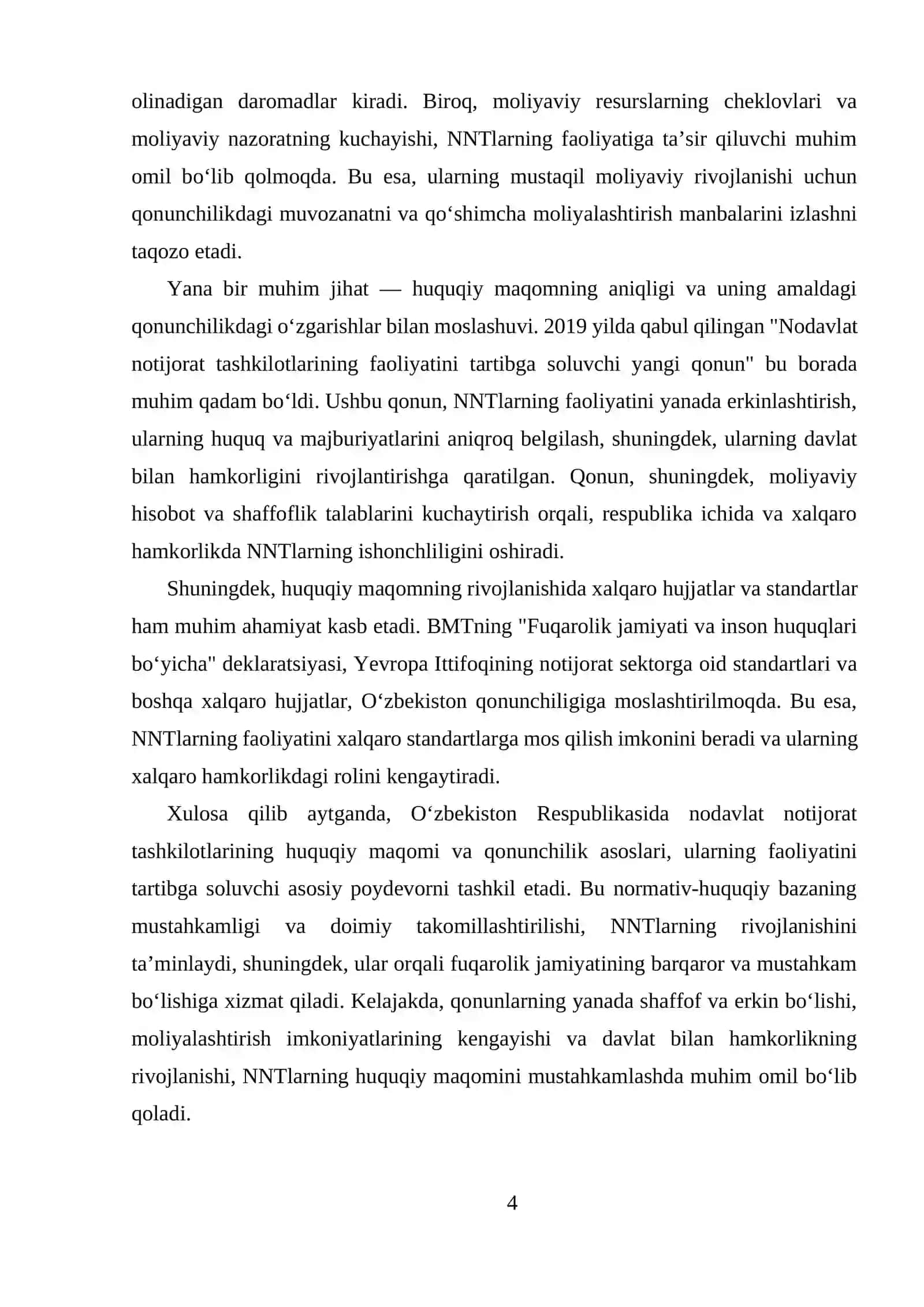 O‘zbekistonda nodavlat notijorat tashkilotlarining fuqarolik jamiyati instituti sifatida rivojlanishi uchun yaratilgan shart-sharoitlar 4