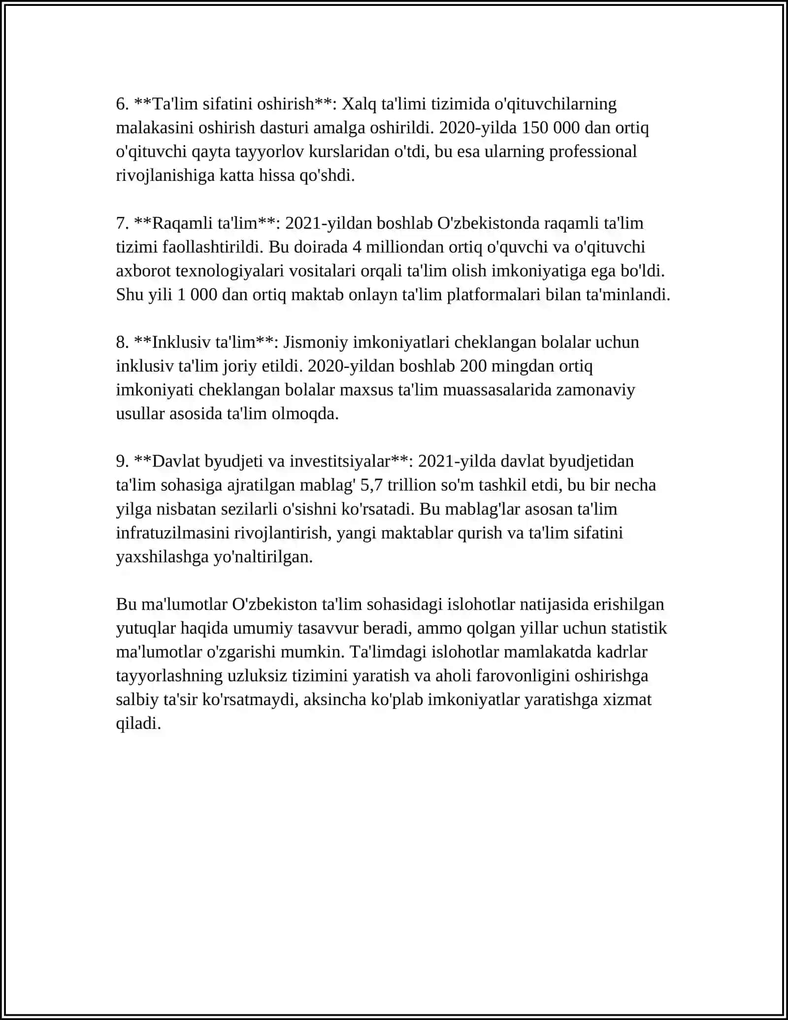 O’ZBEKISTONDA IJTIMOIY SOHADA AMALDA OSHIRILYOTGAN O’ZGARISHLARNING MAZMUNI VA MOHIYATI 4