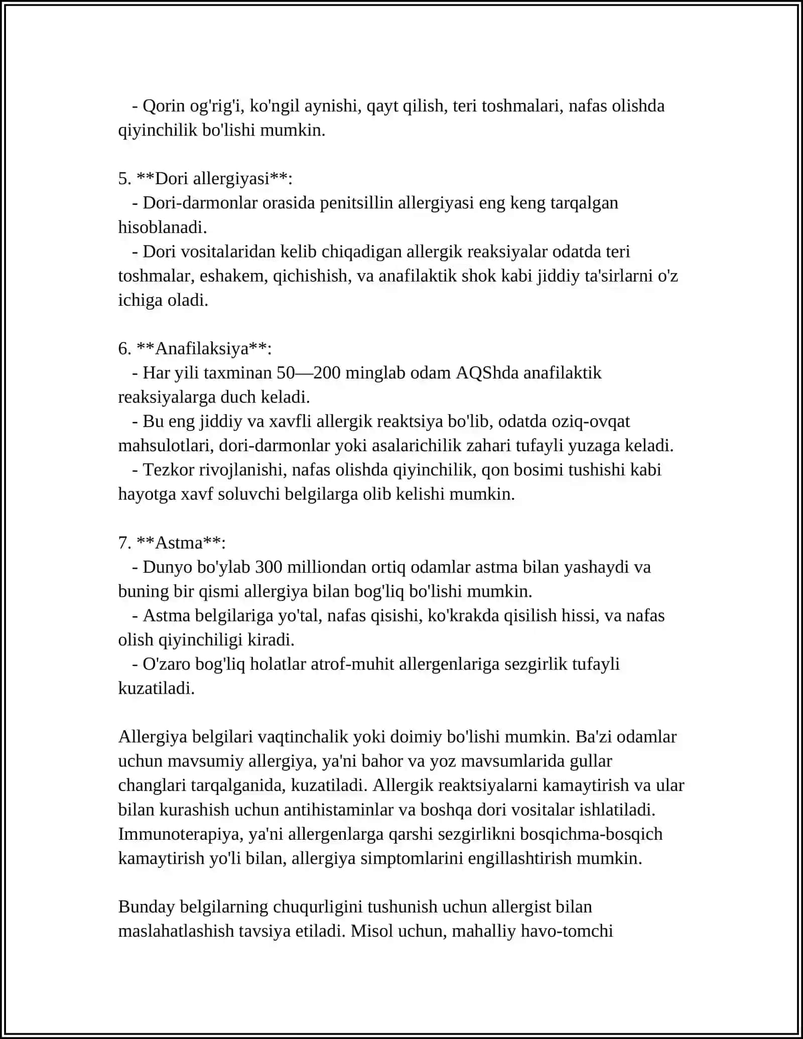 DORILARGA NISBATAN YUZAGA KELADIGAN ALLERGIYA HAQIDA 4