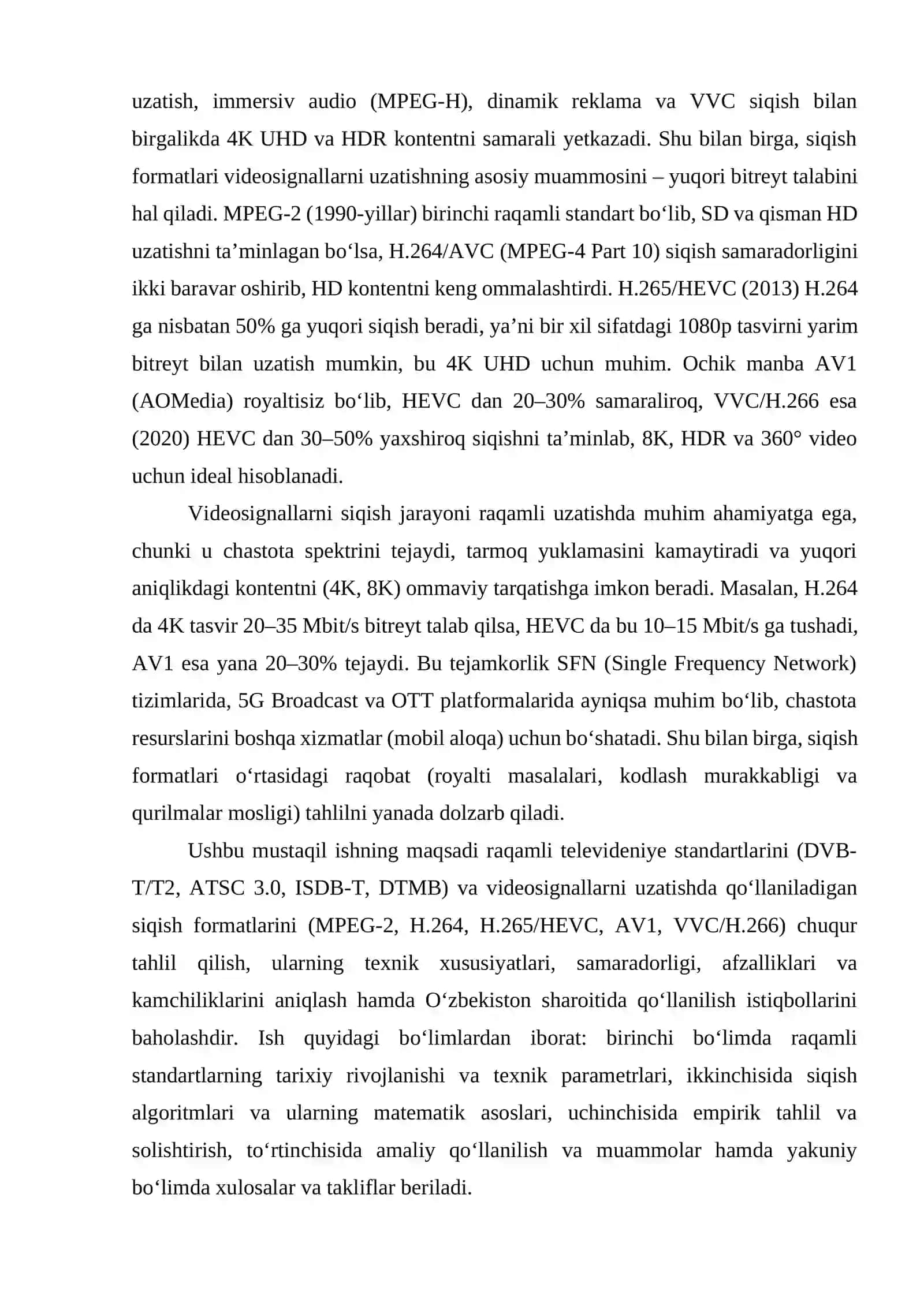 Raqamli televideniye standartlari va videosignallarni uzatishda siqish formatlarini tahlil qilish 4