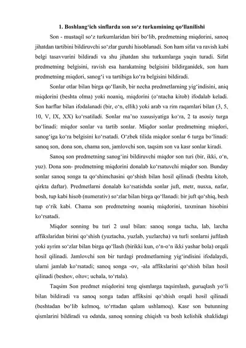 Boshlang‘ich sinf ona tili darslarida Son mavzusini oʻrganish metodikasi 4