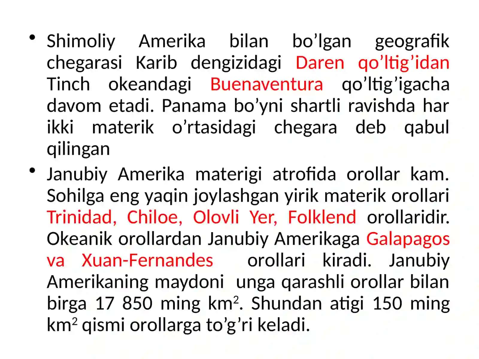 Janubiy Amerika geografik joylanishi, qiyofasi, o’lchamlari va tabiatining asosiy xususiyatlari 4