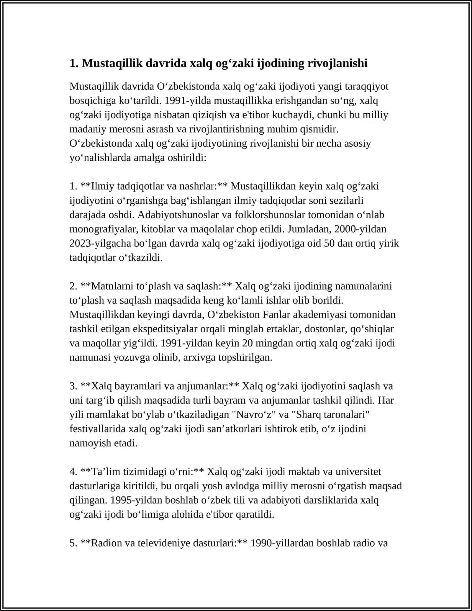 MUSTAQILLIK SHAROFATIDA XALQ OGʻZAKI IJODINING DAVLAT MAQOMIGA ERISHUVI 4