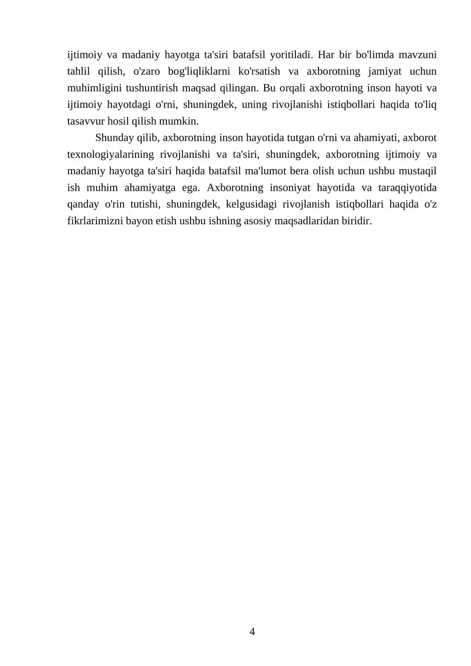 Axborot-inson hayotining ajralmas qismi sifatida 2025-2026 o'quv yili 4