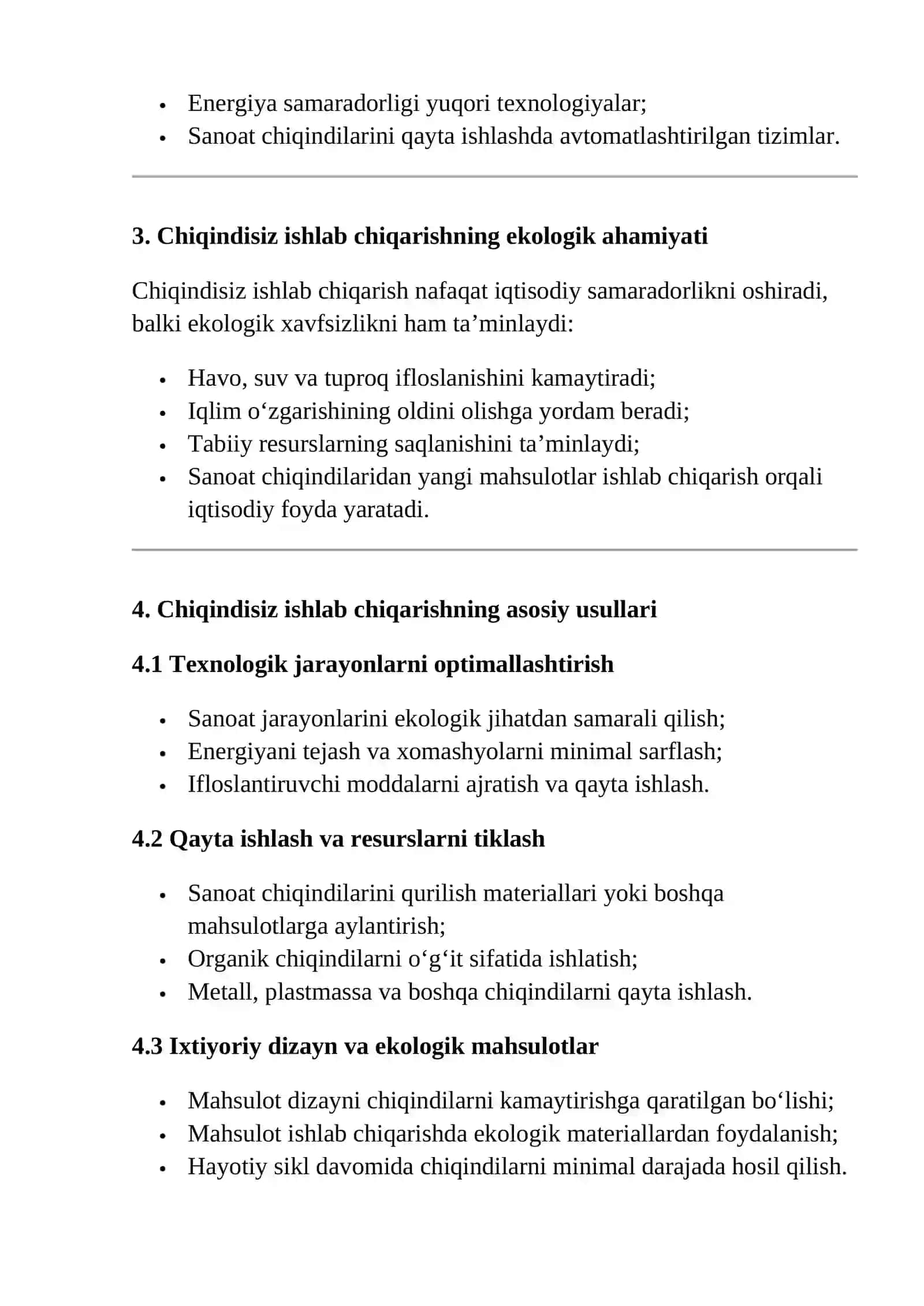 Chiqindisiz ishlab chiqarish prinsiplari 4
