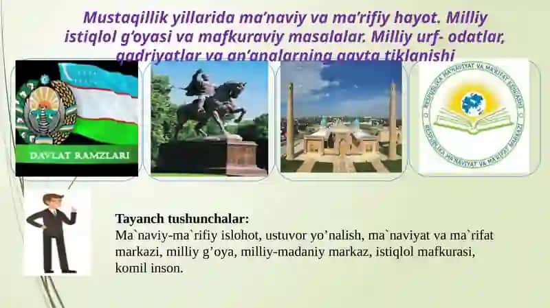 Mustaqillik yillarida O‘zbekistondagi ma’naviy va madaniy taraqqiyot 4