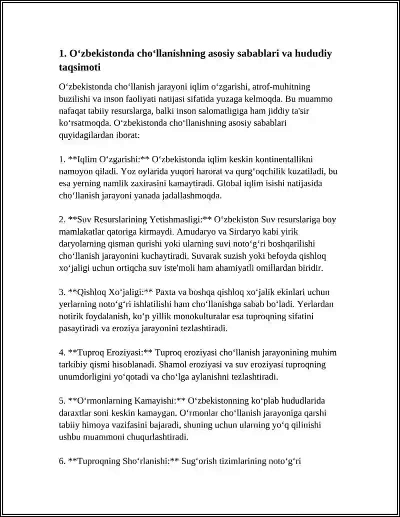 O‘ZBEKISTON RESPUBLIKASIDA CHO‘LALNISH MUAMMOLARI VA UNGA QARSHI KURASHISH CHORA-TADBIRLARI 4