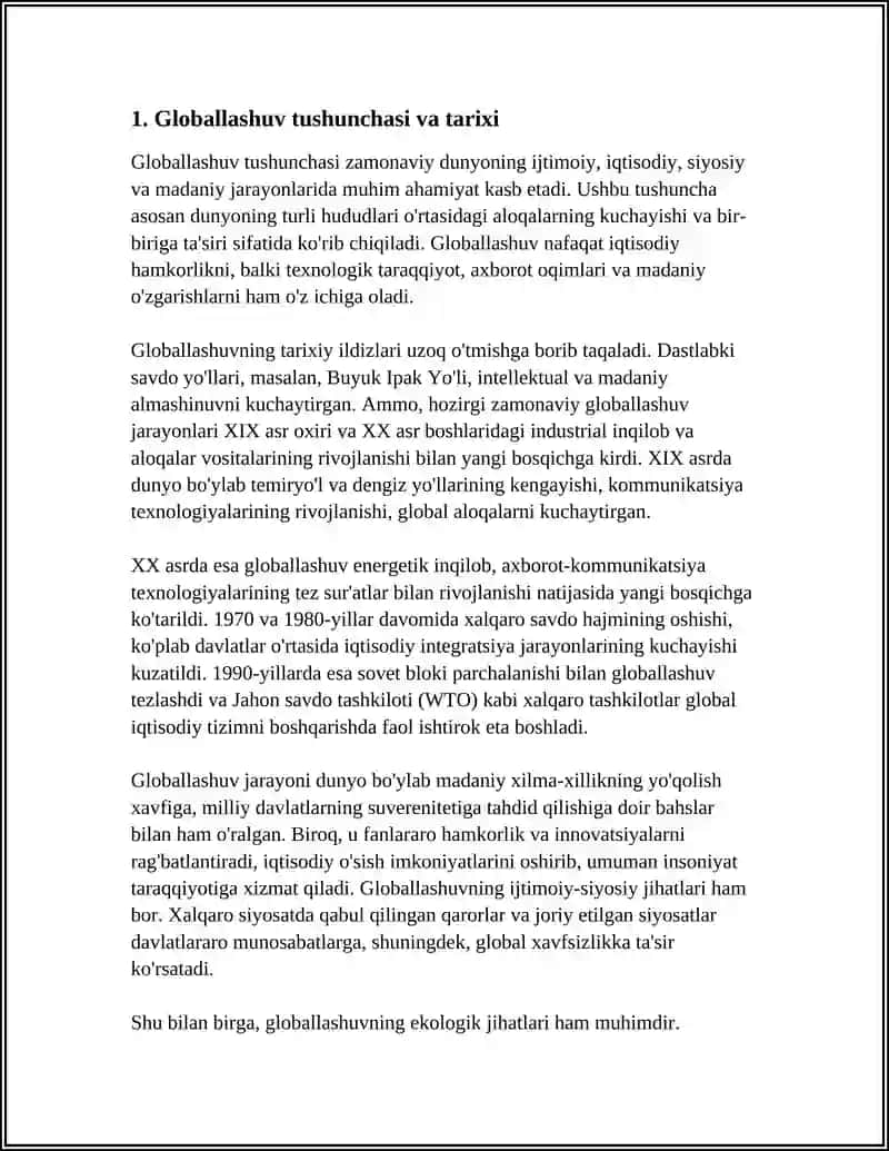 Globallashuv, Globalistika va Barqaror Taraqqiyot Tushunchalari 4