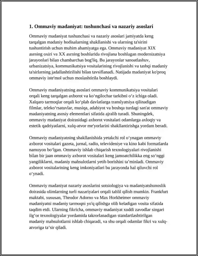Ommaviy madaniyatning shakllanish tarixi va uning turlari 4