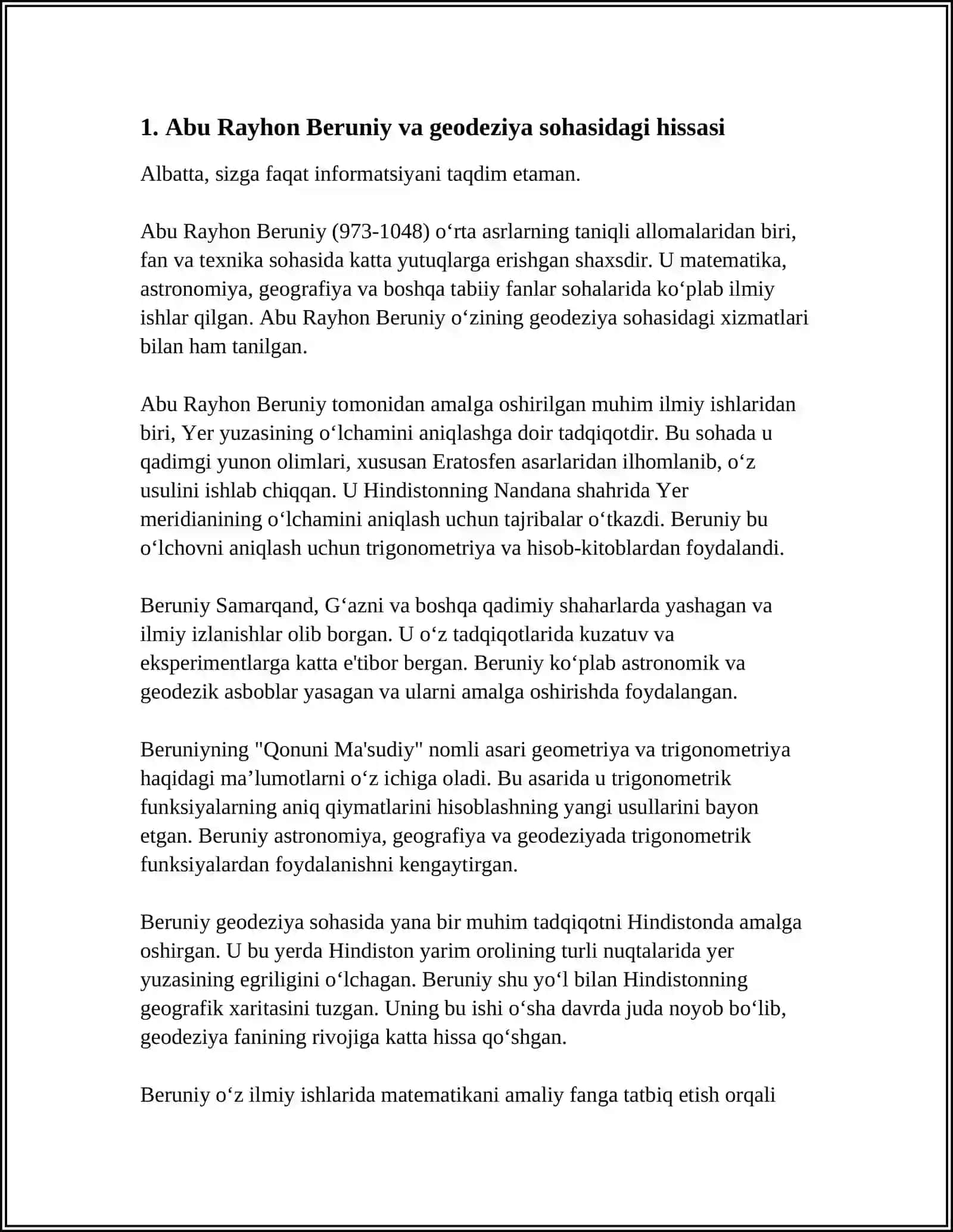 O'ZBEK MUTAFAKKIRLARI ABU RAYHON BERUNIY IBN SINO MIRZO ULUG'BEK ABU NASR FAROBIY AL XORAZMIY VA BOSHQALARNING ILMIY KASHFIYOTLARI JAHON SVETILIZATSIYASIGA QOʻSHGAN ULKAN XIZMATLARI 4