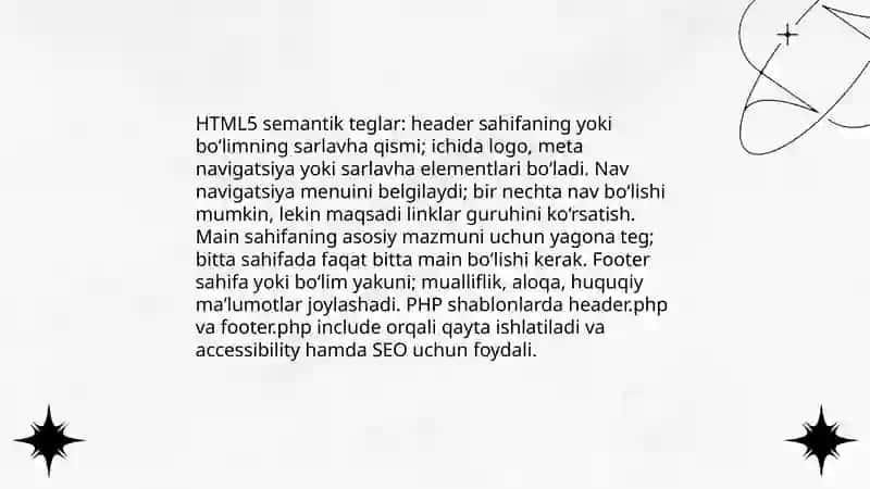 HTML5 semantik teglar va PHP tamoillarini òrganish 4