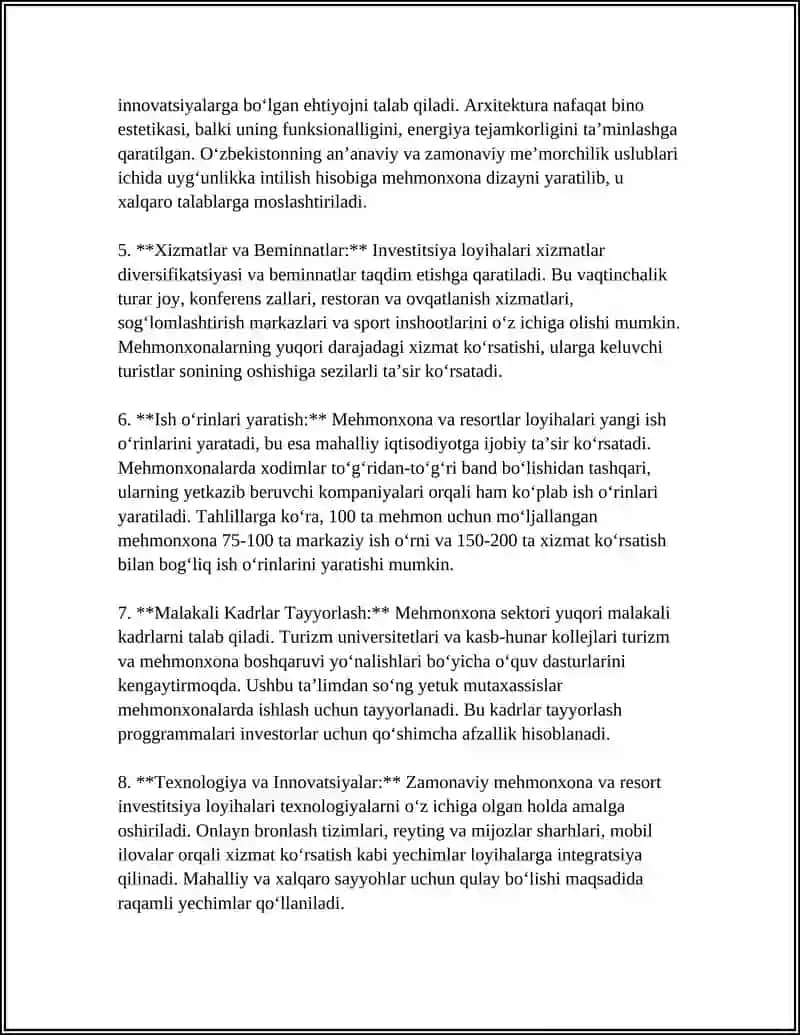 TURISTIK FIRMALARNING INVESTITSIYA LOYIHALARI 4