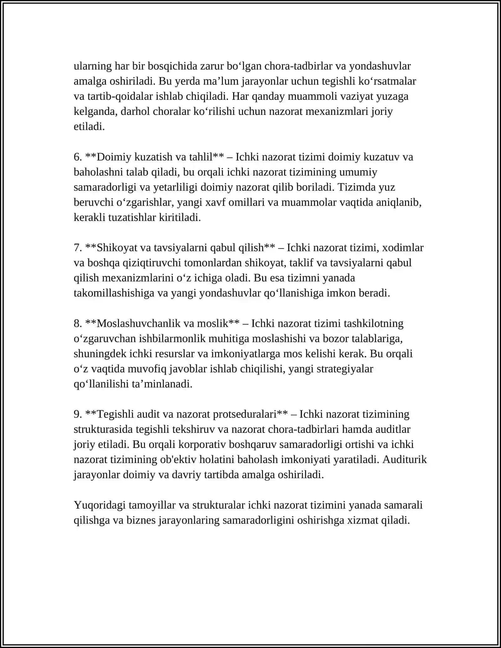 ICHKI NAZORAT TIZIMI VA BIZNES JARAYONLARINI BOSHQARISH 4