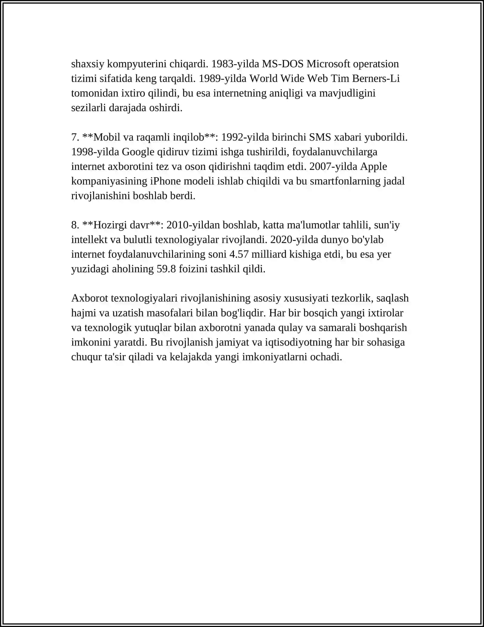 AXBOROT TEXNALOGIYASI EVOLYUSIYASI AXBOROT TEXNALOGIYALARI TARAQIY ETISHNING ASOSIY BOSQICHLARI 4