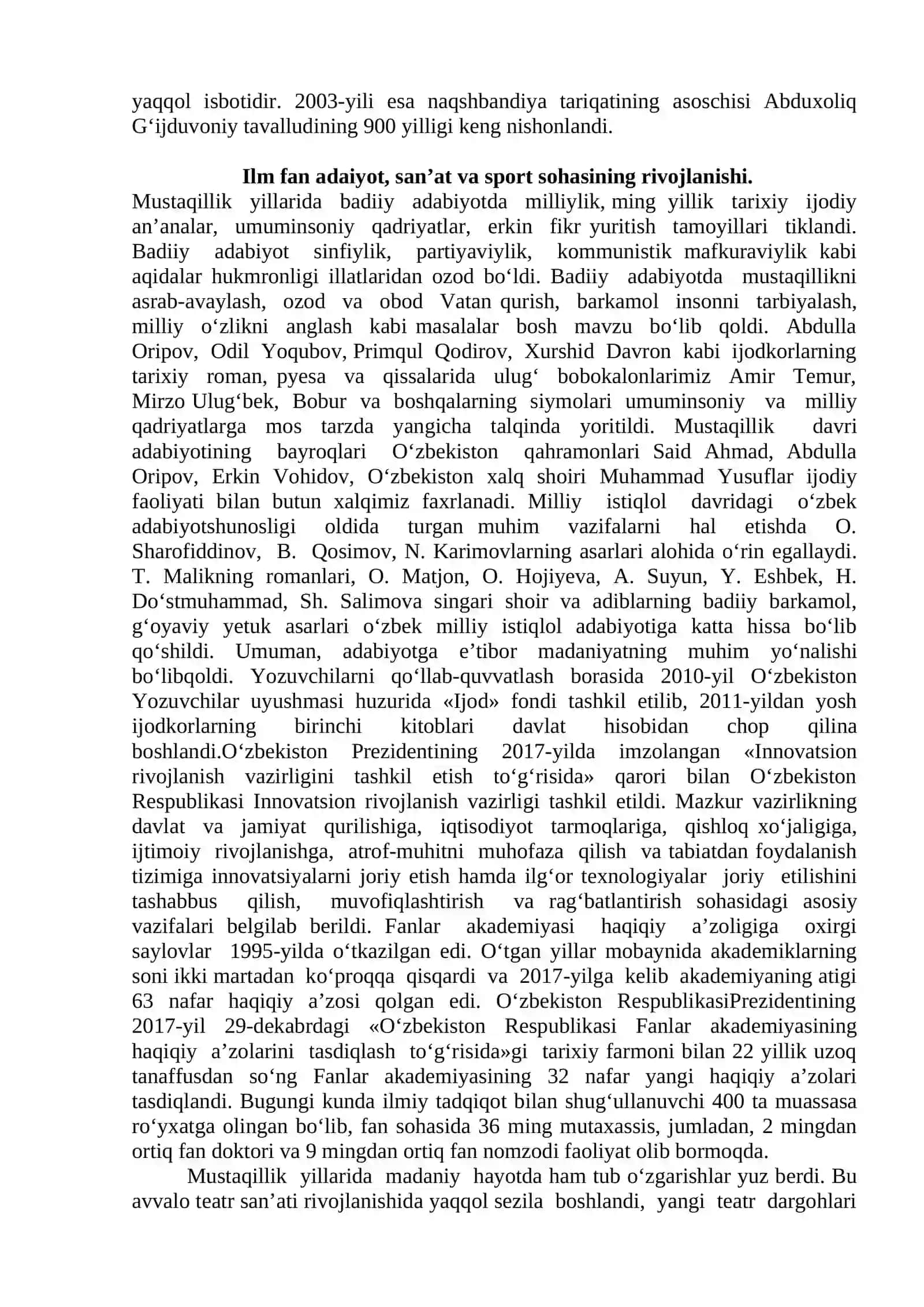 MUSTAQILLIK YILLARIDA O’ZBEKISTONDAGI MA’NAVIY VA MADANIY TARAQQIYOT 4