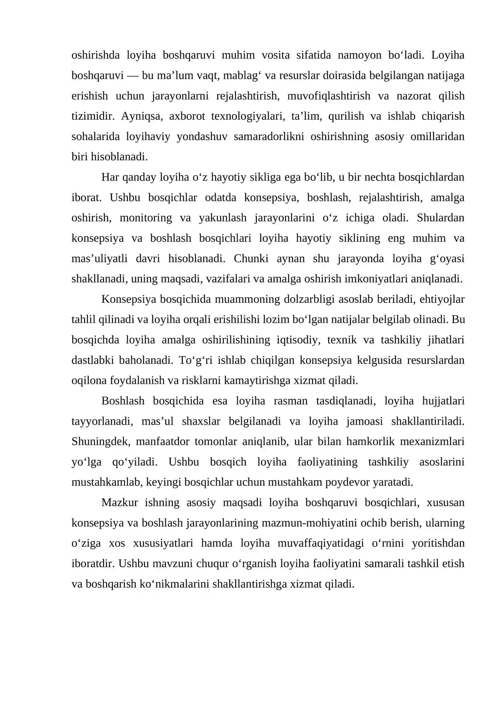 Loyixa boshqaruvining bosqichlari. Konsepsiya va boshlash 4