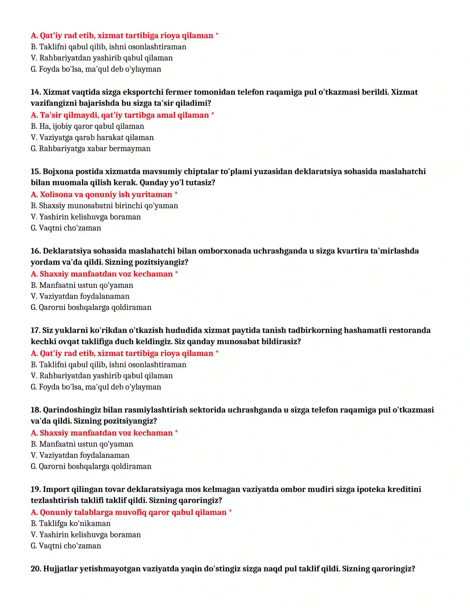 BOJXONA AKADEMIYASI - TO'LIQ TEST TO'PLAMI (№ 50) 4