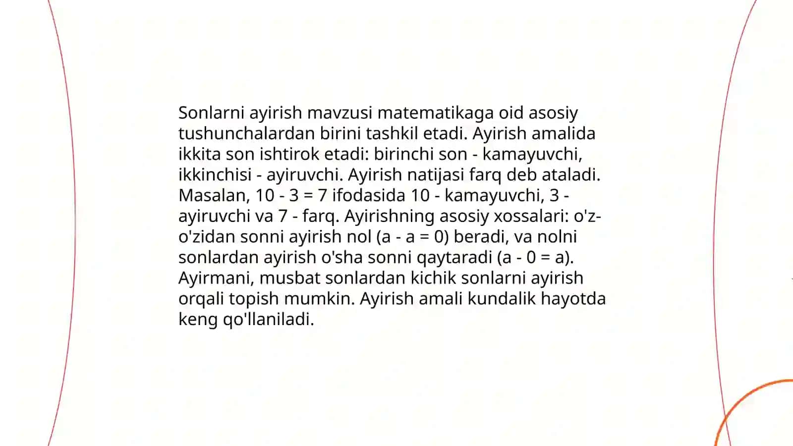 Aqliy rivojlanishida nuqsoni bo'lgan bolalar uchun matematika fanidan sonlarni bir biriga qo'shib ayirish 4