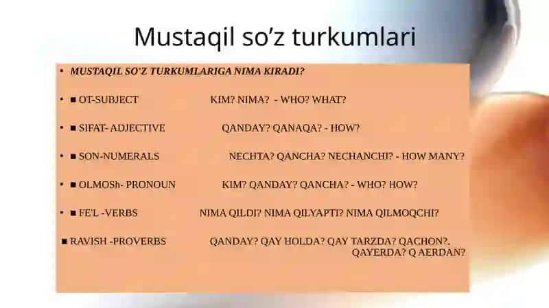 Mustaqil va Yordamchi So'zlar 4