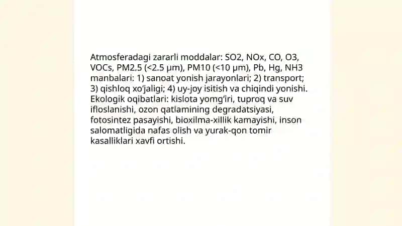 Havo ifloslanishi va ekologik tizimlarga ta'siri 4