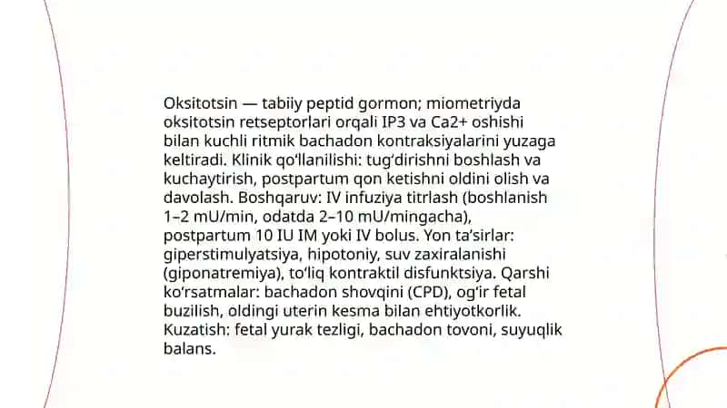 Miometriyga ta'sir etuvchi vositalar.Narkoz vositalari 4