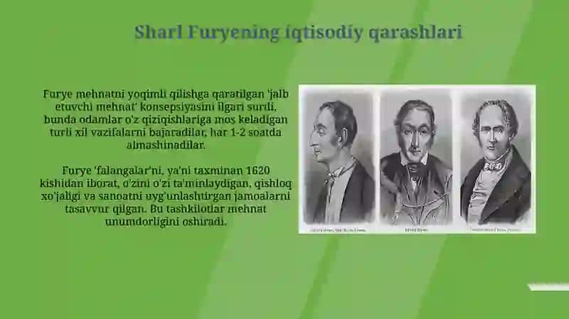 Sen-Simon, Furye va Ouenning asosiy iqtisodiy g'oyalari 4