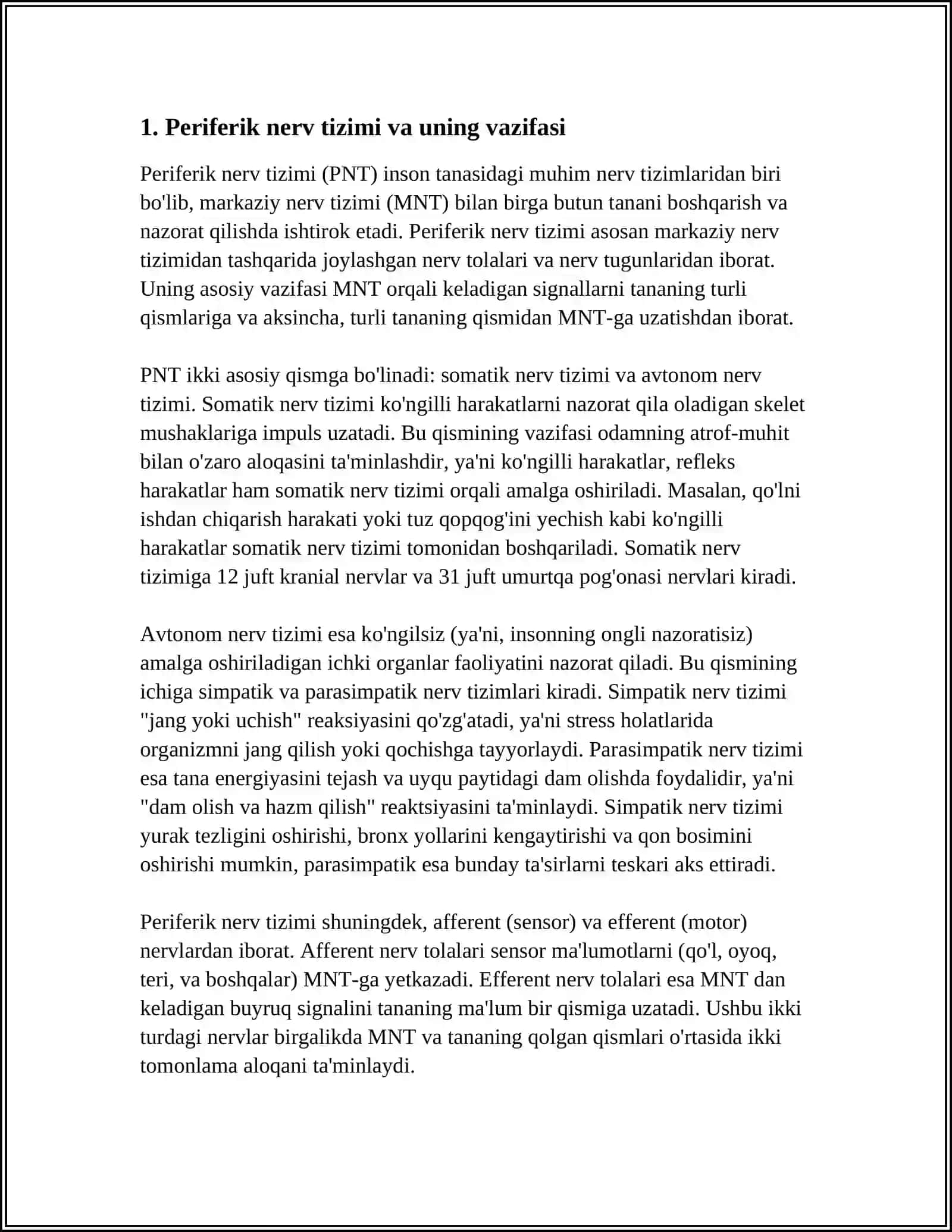 PERIFERIK NERV TIZIMIGA TASIR QILUVCHI MODDALAR. EFFERENT INNERVATSIYA HAQIDA TUSHUNCHA 4