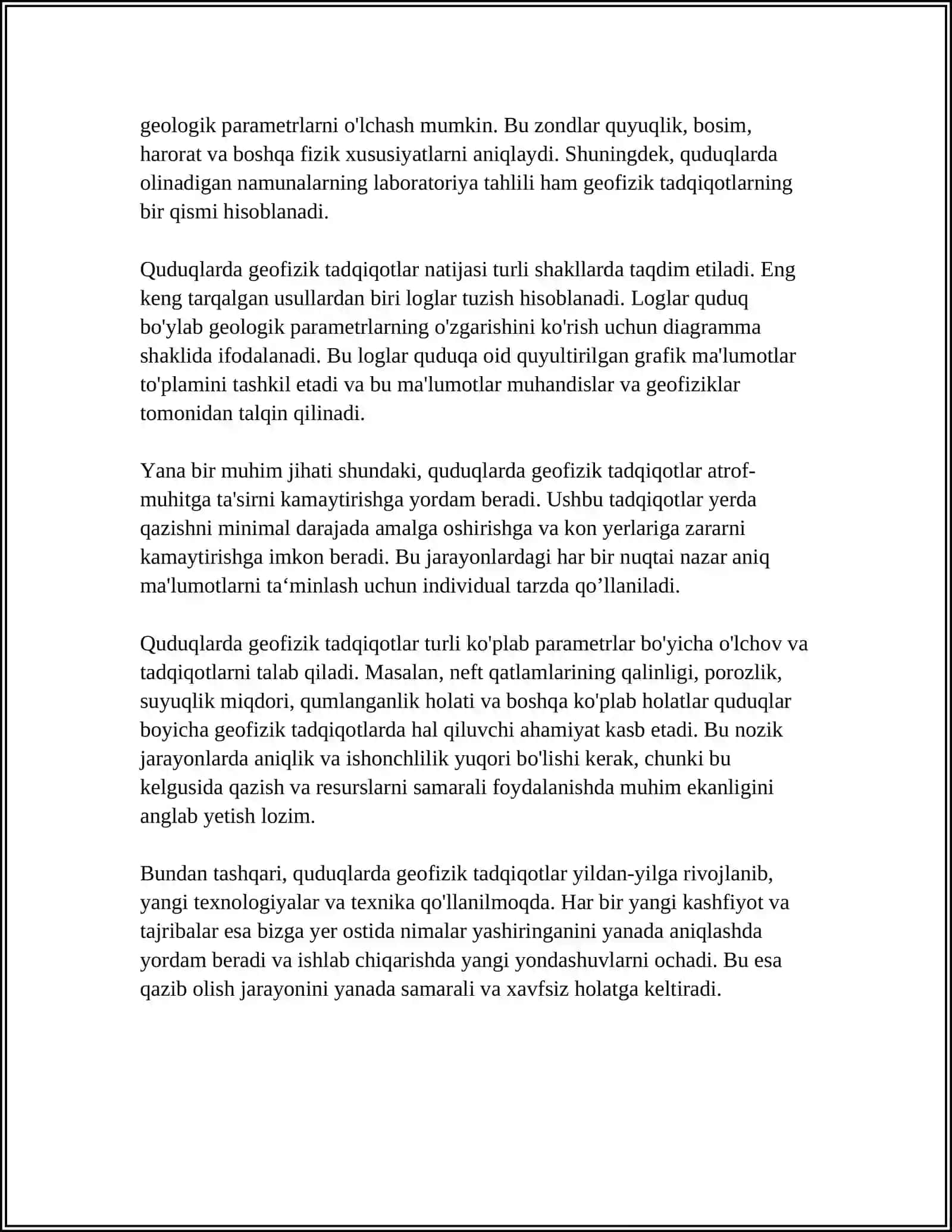 QUDUQLARDA GEOFIZIK TADQIQOTLAR MAJMUASI MAʼLUMOTLARI BOʻYICHA LITOLOGIK TABAQALASH USLUBIYATI 4