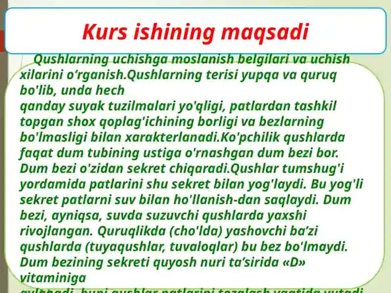 Qushlarning uchishga moslashish belgilari va uchish xillari 4