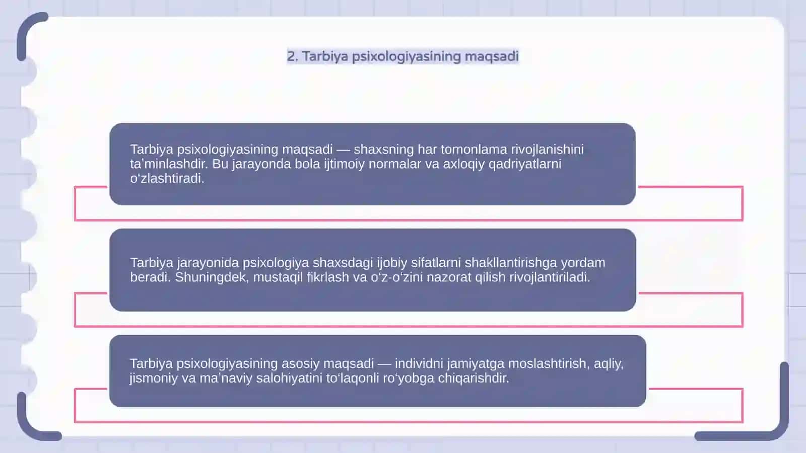 Tarbiya psixologiyasi maqsadi, vositalari va metodlari 4