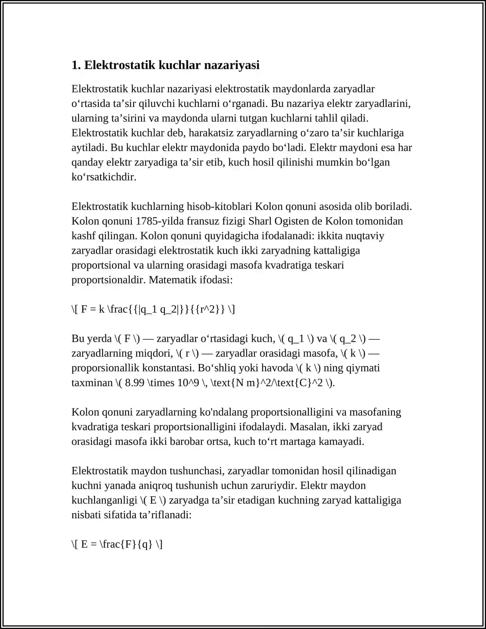 Elektrostatik Kuchlar Nazariyasi 4