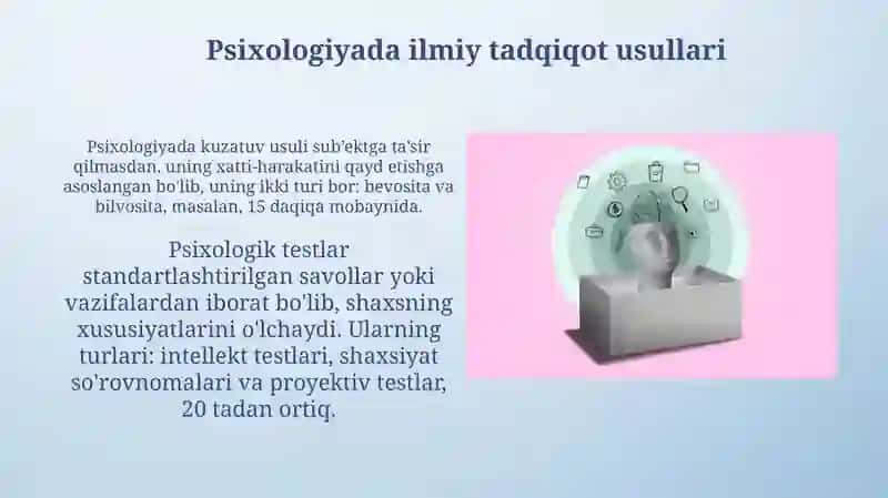 Psixologiya fanining predmeti va ruvojlanish tarixi psixologiyasi tadqiqot metodlar 4